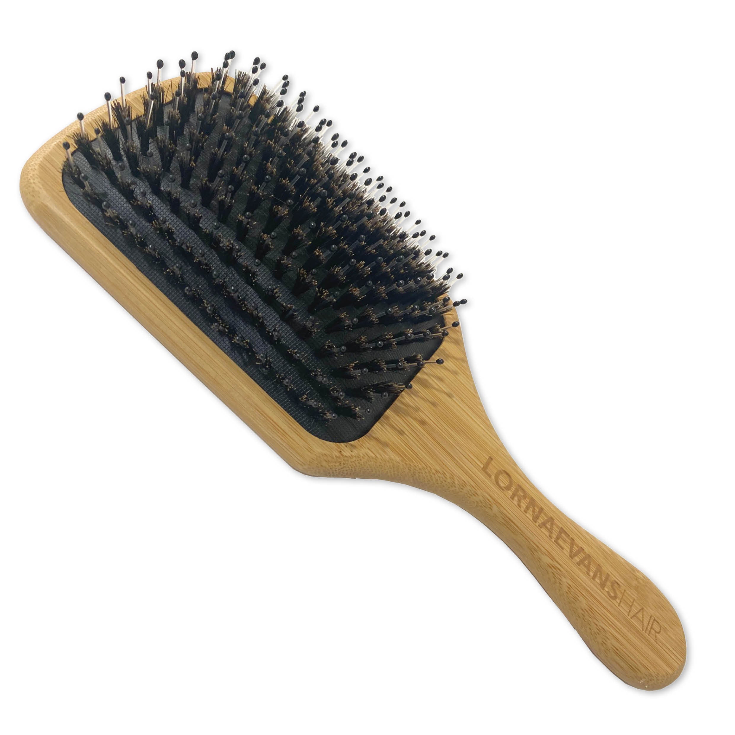 Paddle Brush & Edge Control Brush & Comb Combo - Natural Bamboo Boar Bristle & Nylon With Carry Bag